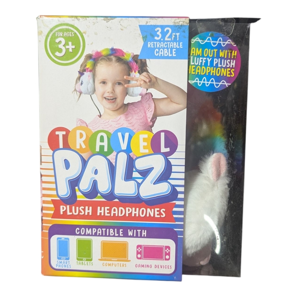 Travel Palz Plush Headphones Unicorn White Adjustable